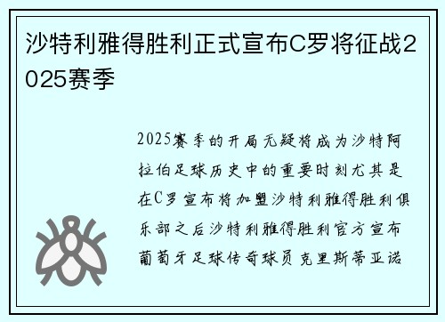 沙特利雅得胜利正式宣布C罗将征战2025赛季